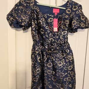 Lilly Pulitzer Navy and Gold Brocade Dress